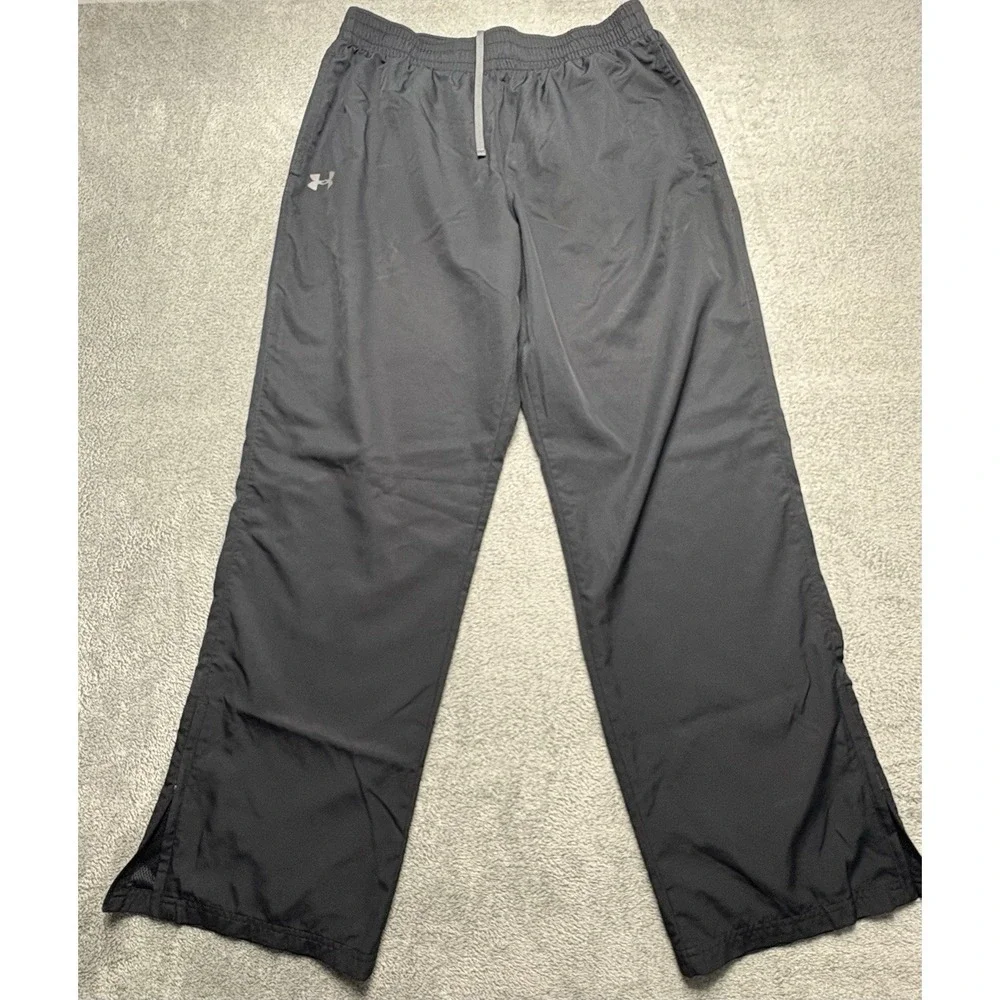 Under Armour Men L Athletic Pants Ankle Zip Pockets Black Mesh Lined Gym Trainin